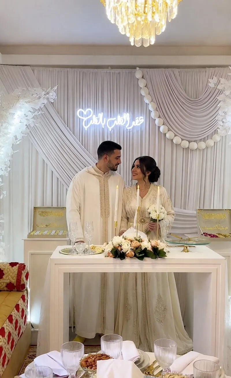 couple devant le décor de leur aqd al qiran